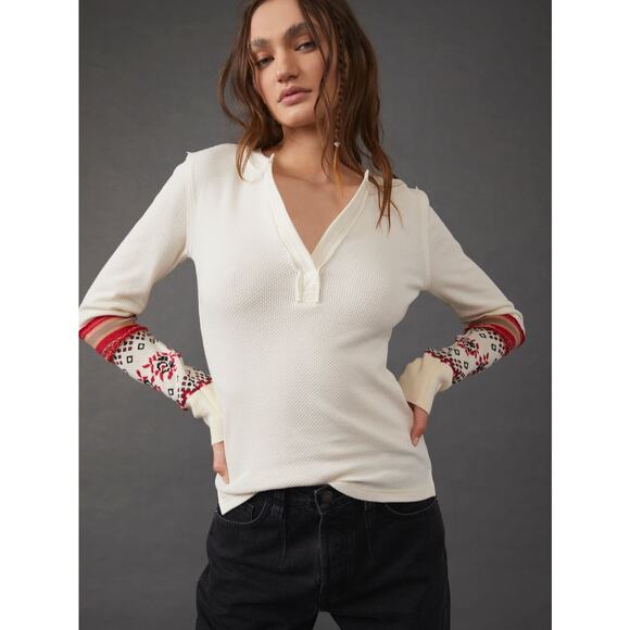 NWT Free People Mikah Layering Cuff Long Sleeve in Cream Combo S - Picture 1 of 7